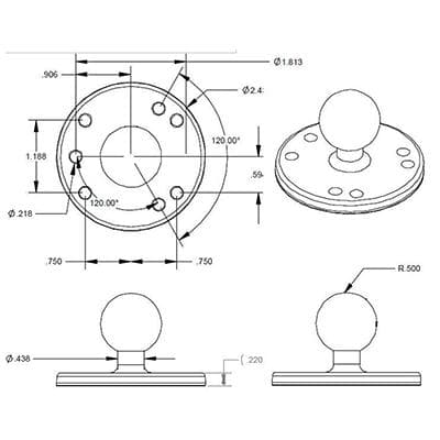 RAM RAM-B-202U - Kulled - Black Powder Coat - för P/N: RAM-B-103U, RAM-B-201U-C, RAP-B-166-A-DU1