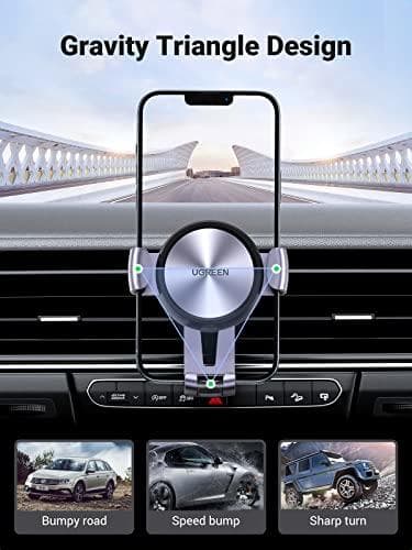 UGREEN Biltelefonholder Air Vent Bilholder Gravity Telefon Bilholder Kompatibel med iPhone 12 Mini 12 Pro Max SE 11 XS Galaxy F52 M42 M12 Redmi K40 Mi