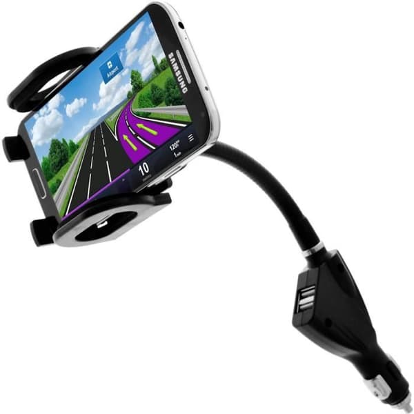 Stöd för bil - AVIZAR - Ciguttändare - 2 USB-portar - 360° rotation - Justerbar arm