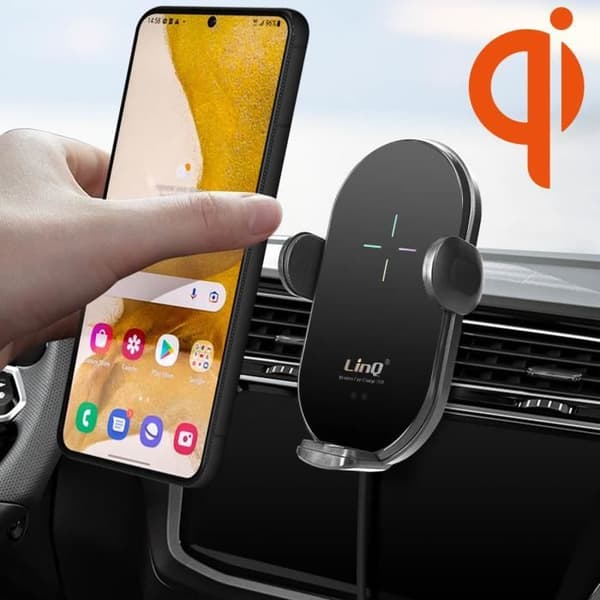 Bilhållare - LINQ - 15W Qi trådlös laddning - Magnetisk - 360° roterande huvud - Kompatibel 4-6,8 tum