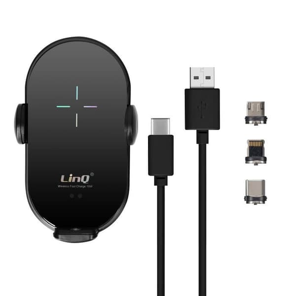 Bilhållare - LINQ - 15W Qi trådlös laddning - Magnetisk - 360° roterande huvud - Kompatibel 4-6,8 tum