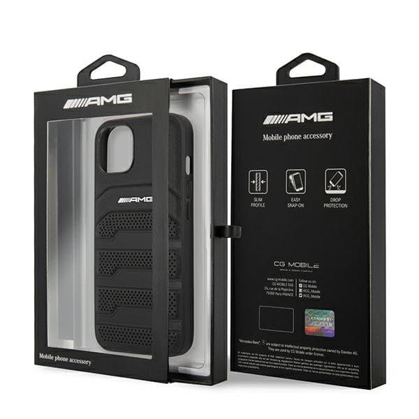 AMG AMHCP13SGSEBK Leather Debossed Lines Back Case For Apple iPhone 13 Mini Black