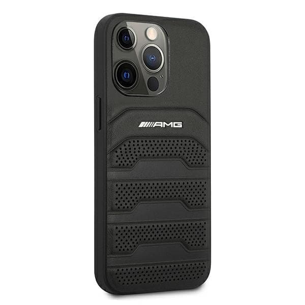 AMG AMHCP13LGSEBK Leather Debossed Lines Back Case For Apple iPhone 13 Pro Black