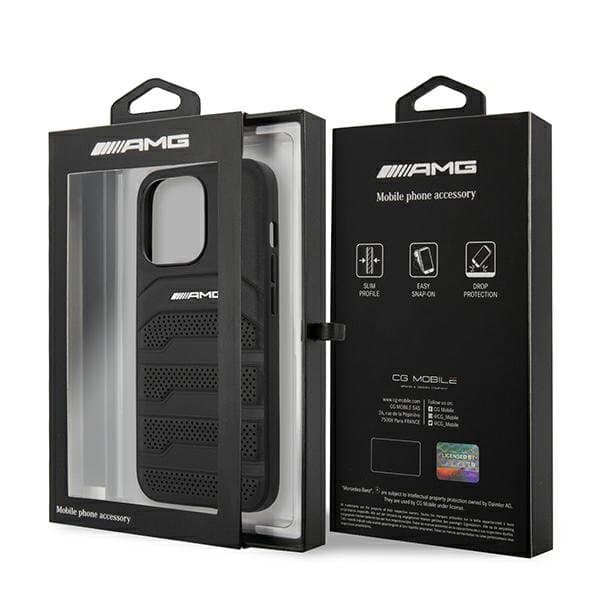 AMG AMHCP13XGSEBK Leather Debossed Lines Back Case For Apple iPhone 13 Pro Max Black