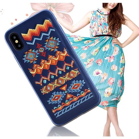 Devia Flower Embroidery Bohemian Silicone Back Case For Apple iPhone X / XS Blue