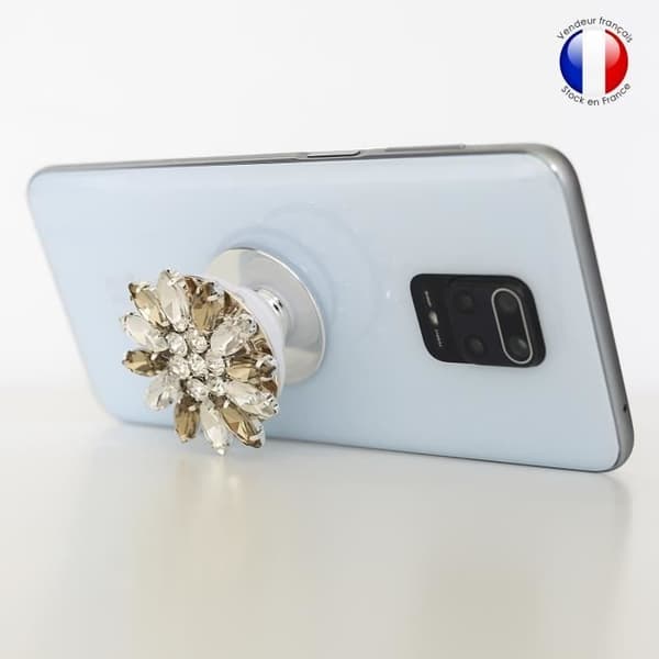 Vikbar mobiltelefonhållare för Oppo Reno4 Lite Super Diamond Design - Diamond Gold & White