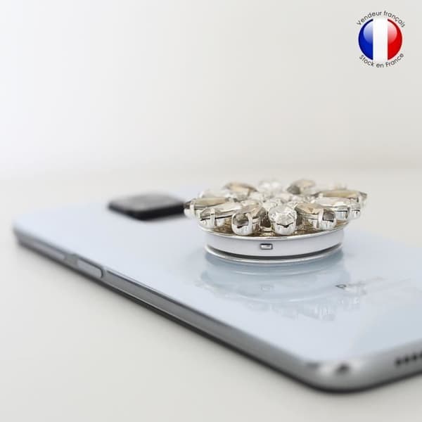 Vikbar mobiltelefonhållare för Oppo Reno4 Lite Super Diamond Design - Diamond Gold & White