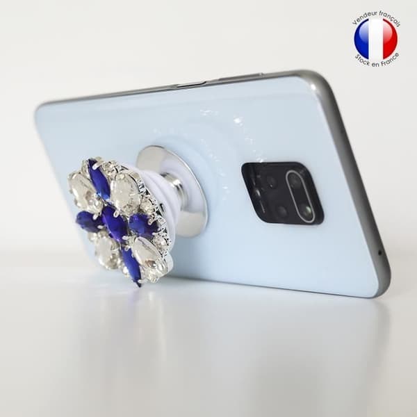 Vikbar mobiltelefonhållare för Infinix Smart 4 Super Diamond Design - Vit & Blå diamant