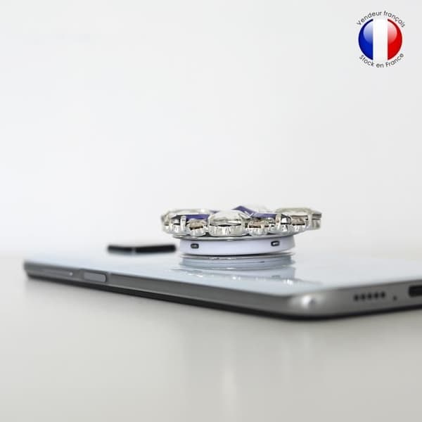 Vikbar mobiltelefonhållare för Infinix Smart 4 Super Diamond Design - Vit & Blå diamant