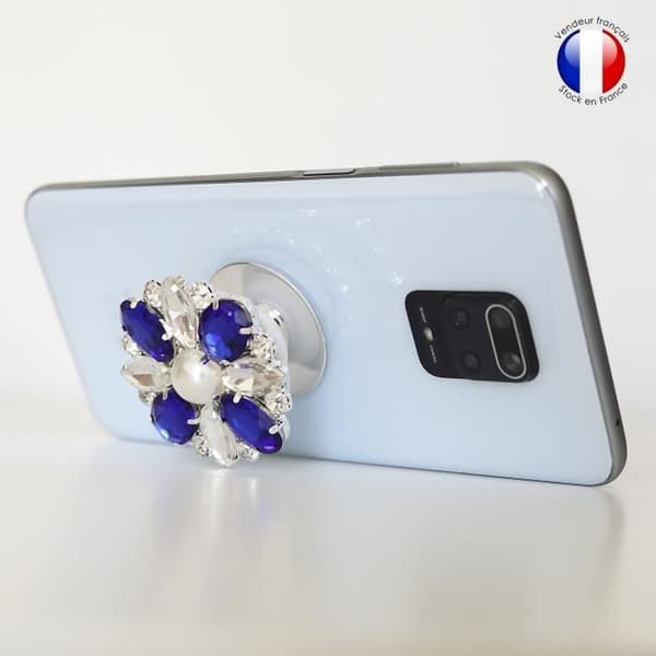 Vikbar mobiltelefonhållare för Infinix Hot 10S NFC Super Diamond Design - Blå &amp; Vit Diamant
