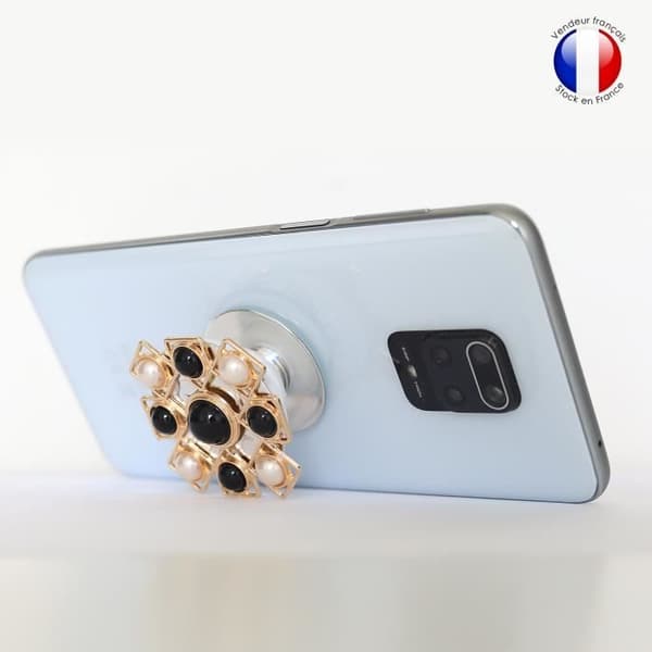 Vikbar mobiltelefonhållare för Huawei Enjoy 20 Pro Super Diamond Design - Svart & vit diamant