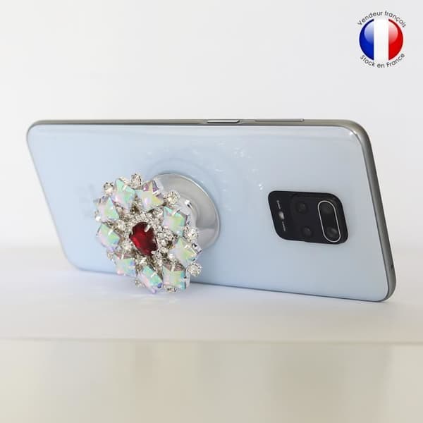 Vikbar mobiltelefonhållare för Infinix S5 Lite Super Diamond Design - Röd &amp; vit diamant