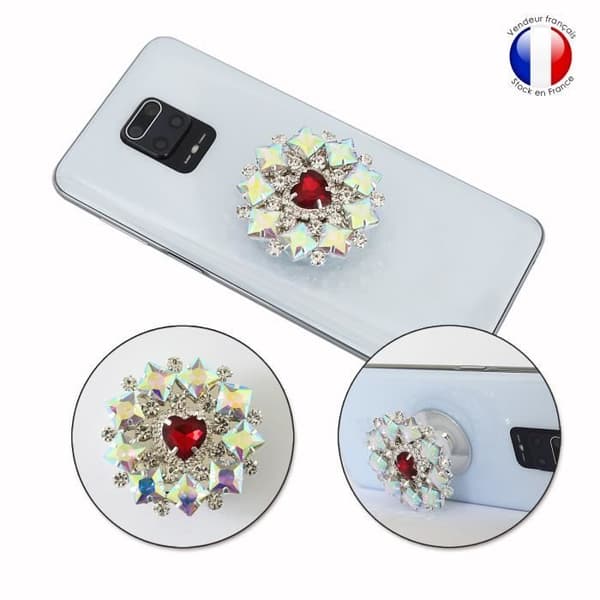 Vikbar mobiltelefonhållare för Infinix S5 Lite Super Diamond Design - Röd &amp; vit diamant