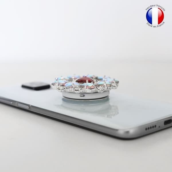 Vikbar mobiltelefonhållare för Samsung Galaxy F12 Super Diamond Design - Röd & vit diamant