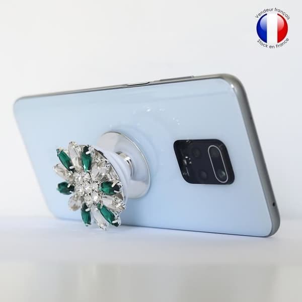 Vikbar mobiltelefonhållare för Oppo K9 5G Super Diamond Design, Universal Phone Grip - Green & White Diamond