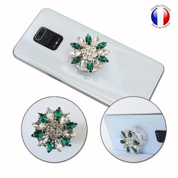 Vikbar mobiltelefonhållare för Oppo K9 5G Super Diamond Design, Universal Phone Grip - Green & White Diamond