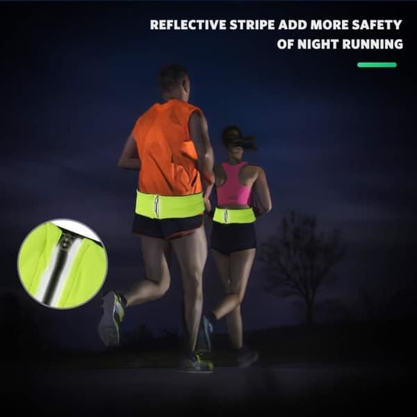 Fanny Pack med 2 fickor för sport, Shift Anti-Sweat version, Väska med Fluorescerande Bar, M, Grön