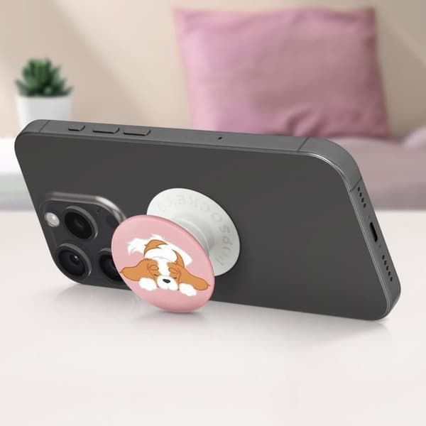 Ring och universal stöd - POPSOCKETS - Pupper Napper - Utdragbar - Video stöd - Vit/Rosa