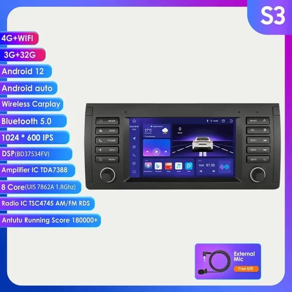 Android Auto Radio, AI-röst, Carplay, HC1 4CORE 1G 32G