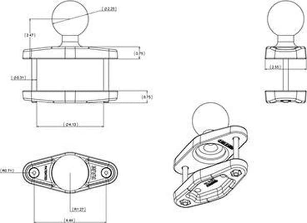 Fyrkantig skena bas 4" RAM-D-247U-4 -D-Ball