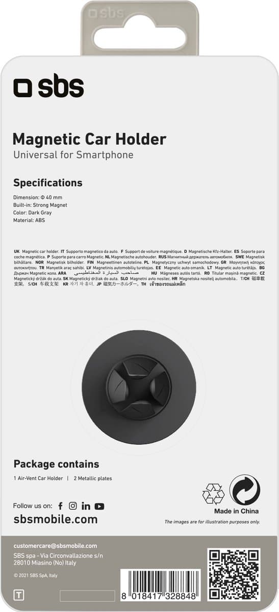 SBS Ventilation Grill Telefon Holder Bil med Magnet - Sort