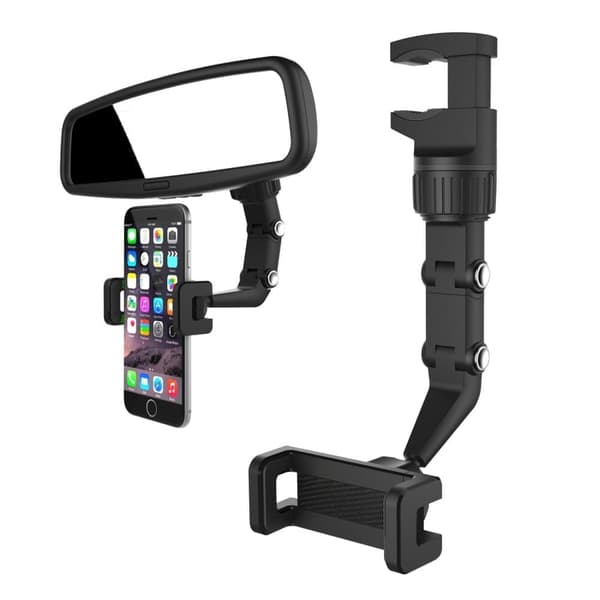 Justerbar bil bakspeilholder for smarttelefon, svart
