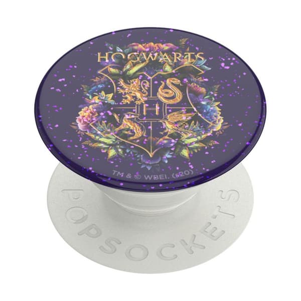 Pop Grip för smartphones Standarddesign Hogwarts Blommig Glitter PopSockets Vit