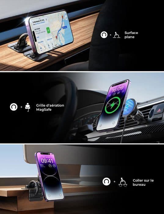 15W induktionshållare för biltelefon, 360° rotation Billaddare/Smart Chip för iPhone 15 14 13 Pro max Samsung