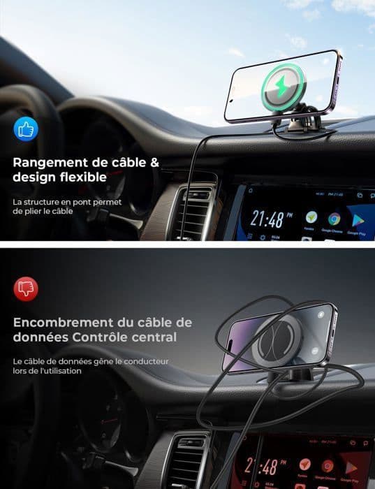 15W induktionshållare för biltelefon, 360° rotation Billaddare/Smart Chip för iPhone 15 14 13 Pro max Samsung