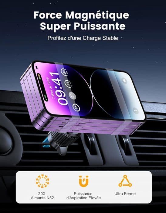 15W induktionshållare för biltelefon, 360° rotation Billaddare/Smart Chip för iPhone 15 14 13 Pro max Samsung