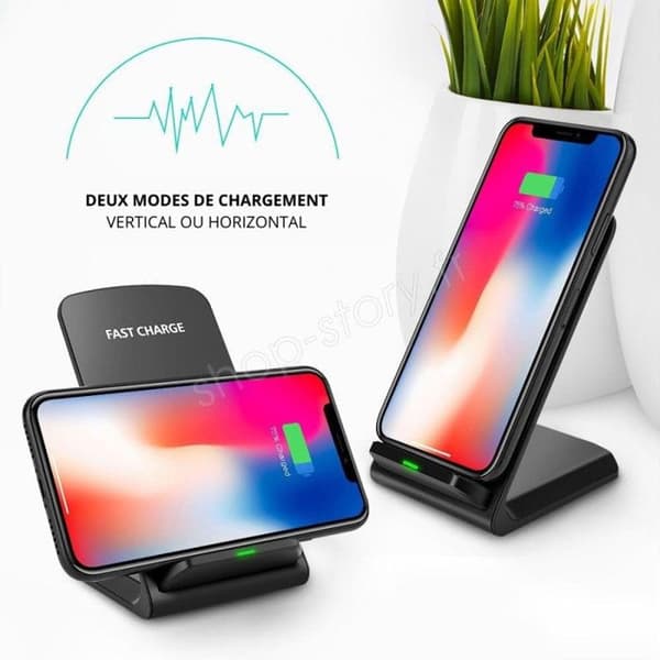 SHOP-STORY - WIRSTAND: 15W Universal Snabb och trådlös Dual Coil Induktionsladdare SUPPORT - Stående eller liggande läge