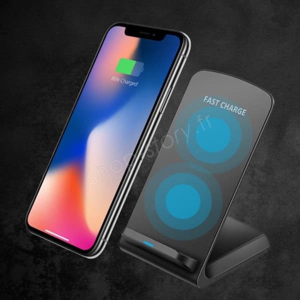 SHOP-STORY - WIRSTAND: 15W Universal Snabb och trådlös Dual Coil Induktionsladdare SUPPORT - Stående eller liggande läge