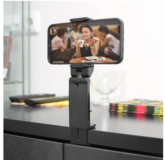 Portable travel mount with clamp, for mobile phones, black
