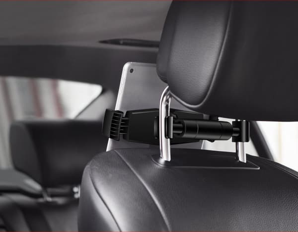 Headrest mount for phones and tablets, adjustable angle