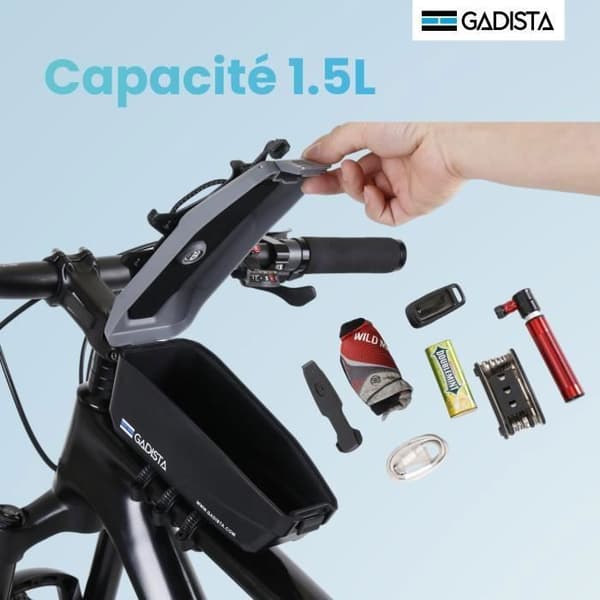 Cykeltelefonhållare - GADISTA - Modell med handskfack - 360° rotation - Vattentät - Svart