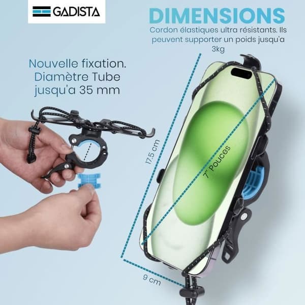Telefonhållare - GADISTA - Universalmodell - 360° rotation - Verktygsfri installation - Upp till 7 tum