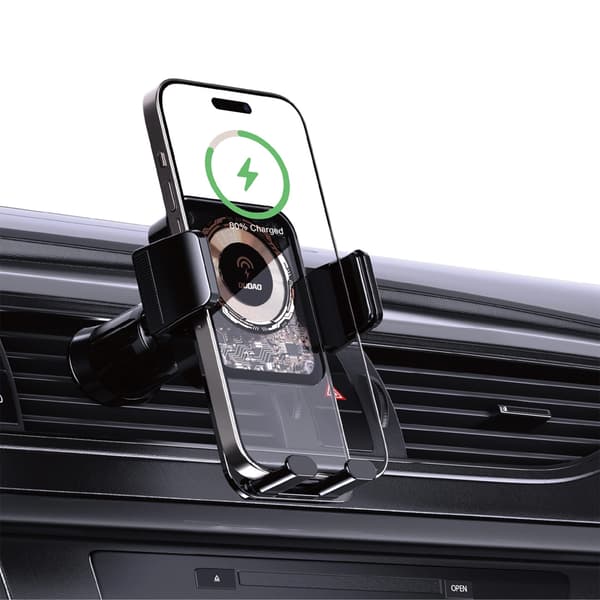 Dudao Mobiltelefonholder med sugekopp og 15 W trådløs lading - Svart