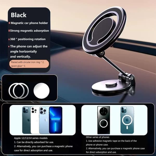 Magnetisk bilhållare, ultrastabil bilhållare, 360° roterbar magnetisk bilhållare, kompatibel med bilhållare, mobiltelefonhållare