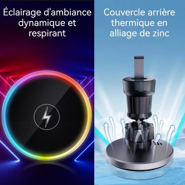 Stödtelefon bil INN® 15W Trådlös magnetisk telefonhållare för bil snabbladdning med LED-ljus svart
