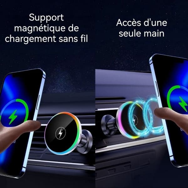 Stödtelefon bil INN® 15W Trådlös magnetisk telefonhållare för bil snabbladdning med LED-ljus svart