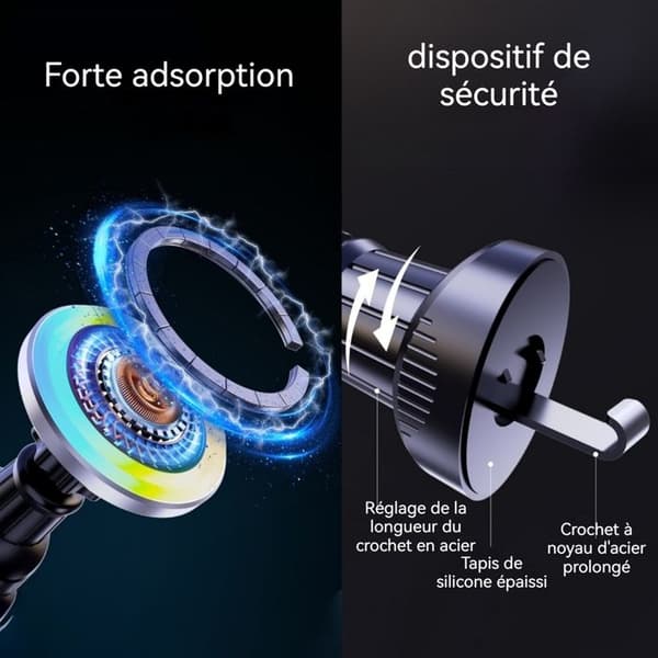 Stödtelefon bil INN® 15W Trådlös magnetisk telefonhållare för bil snabbladdning med LED-ljus svart