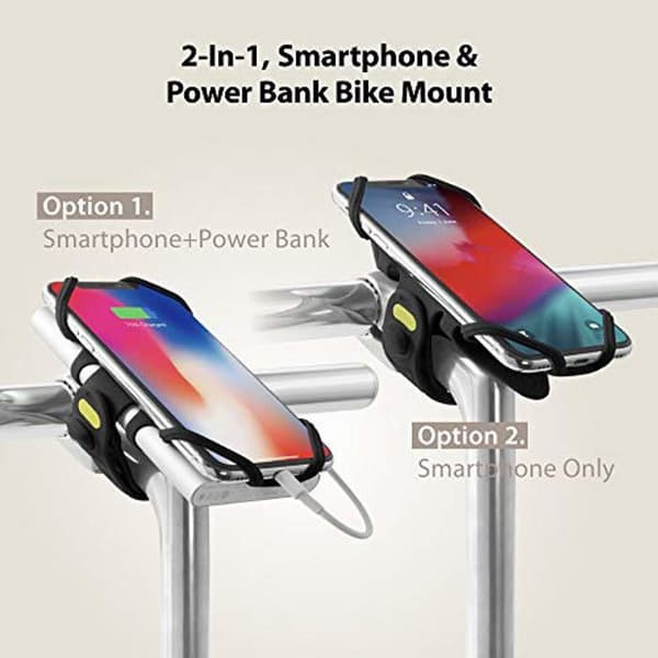 Stöd för telefon och powerbank (skärm 4 till 6,5 tum) - styre- och cykelstolpfäste - Svart