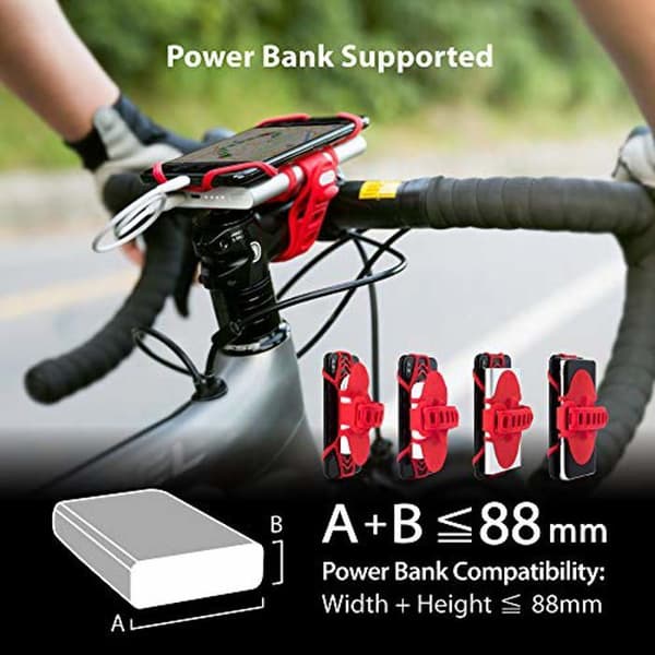 Stöd för telefon och powerbank (skärm 4 till 6,5 tum) - styre- och cykelstolpfäste - Svart