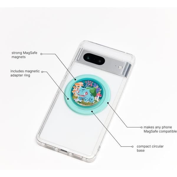 PopSockets PopGrip Rund för MagSafe - Adapterring för MagSafe Ingår - Pokémon - Bulbasaur Mint