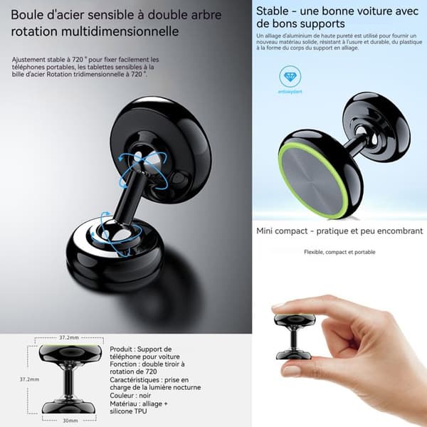 TD® 2 Universal Magnetic 360° Roterande Bilhållare för PDA GPS Smartphone - Vit eller Svart Rund - Estetisk - Magnet