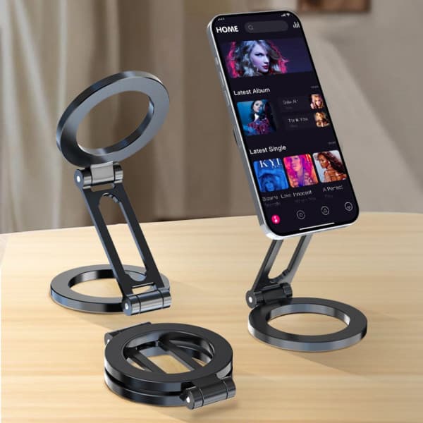 FoneKit Foldable Dual Magsafe-yhteensopiva Phone Holder -puhelinteline, musta