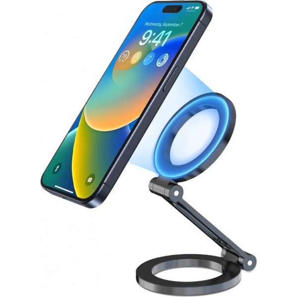 FoneKit Foldable Dual Magsafe-yhteensopiva Phone Holder -puhelinteline, musta