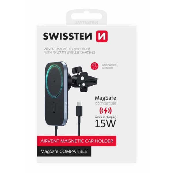 Magnetisk bilhållare Swissten med trådlös laddning 15W (kompatibel med MagSafe)