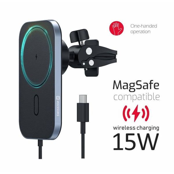 Magnetisk bilhållare Swissten med trådlös laddning 15W (kompatibel med MagSafe)