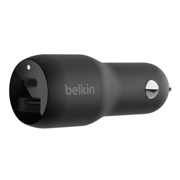 Belkin 37W 2-ports biloplader USB-C PPS-port 25W USB-A-port 12W til enheder som Galaxy S21 Ultra 5G Plus Note 20 iPhone 13 12, 11, Pro, Max og Mini, C Sort